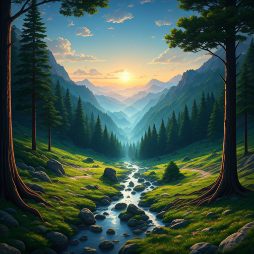 Ethereal mountain landscape at dawn
